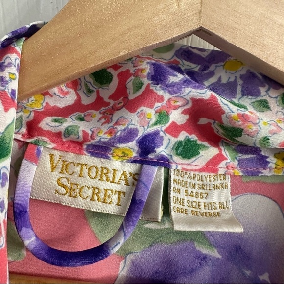 Victoria’s Secret Vintage Robe Mini Pink Floral Bridal Dainty Boho Tie One Size - Picture 6 of 6